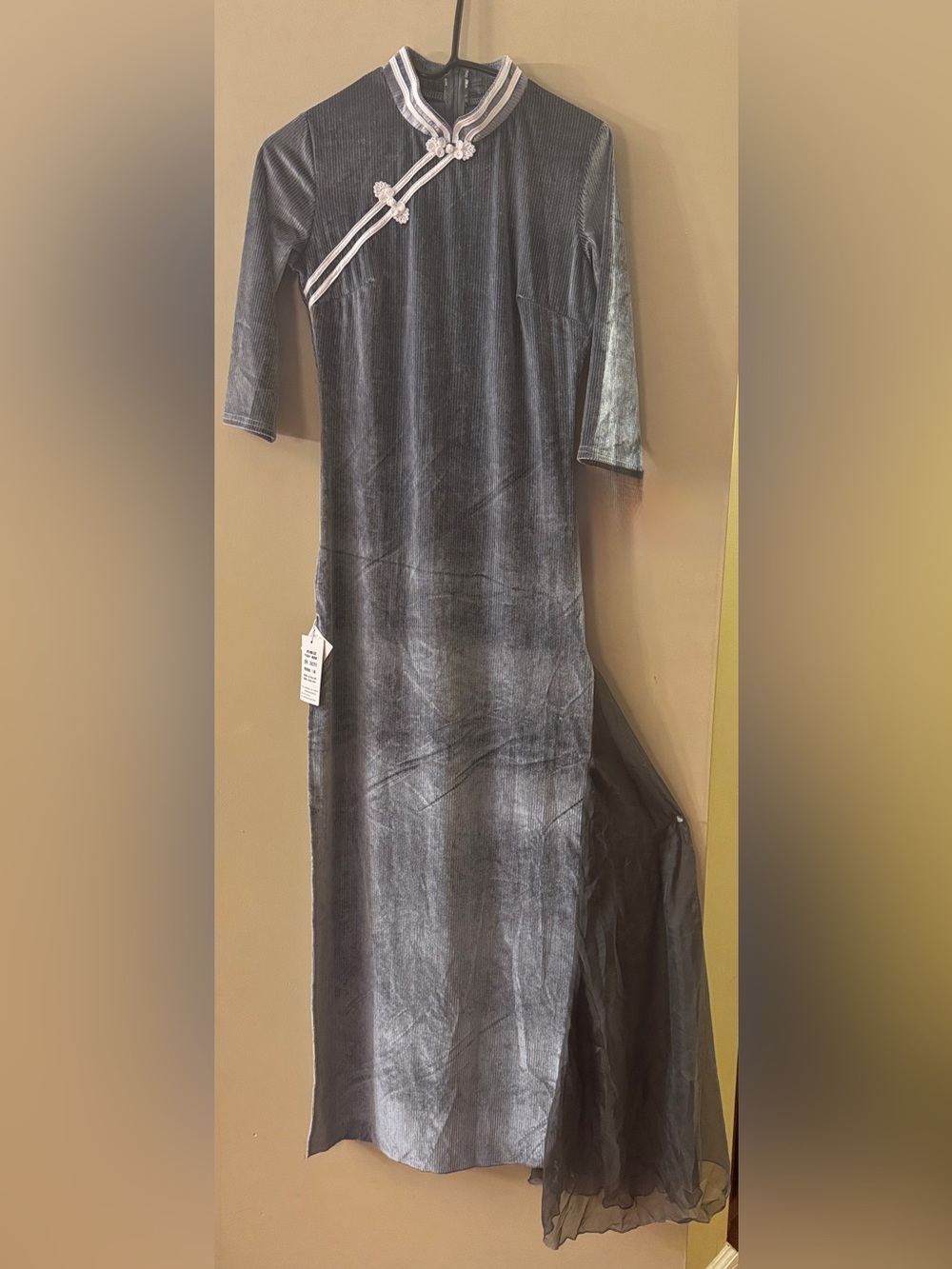 NWT charm Dancer gray velvet modified Cheongsam (Qipao) dance dress L